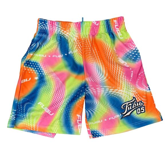 Forever 21 x Fubu Short Womens M Elastic Waist Embroidered Mesh Knit Abstract - Picture 1 of 14